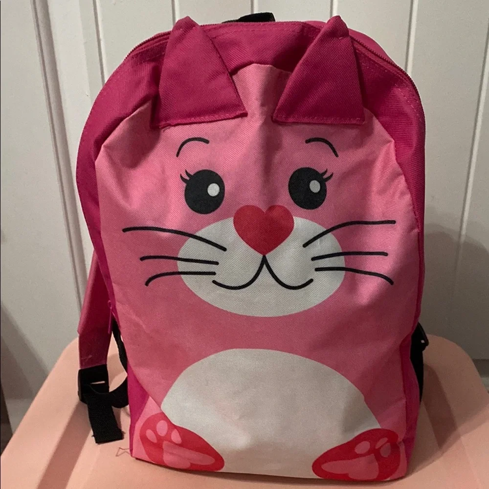 Kids Pink Cat Backpack with Heart Nose - Cute Animal School Bag